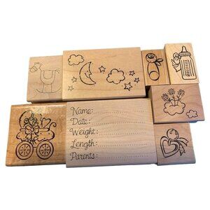 Baby Themed Rubber Stamp Set Wood-Mounted Journaling & Scrapbooking